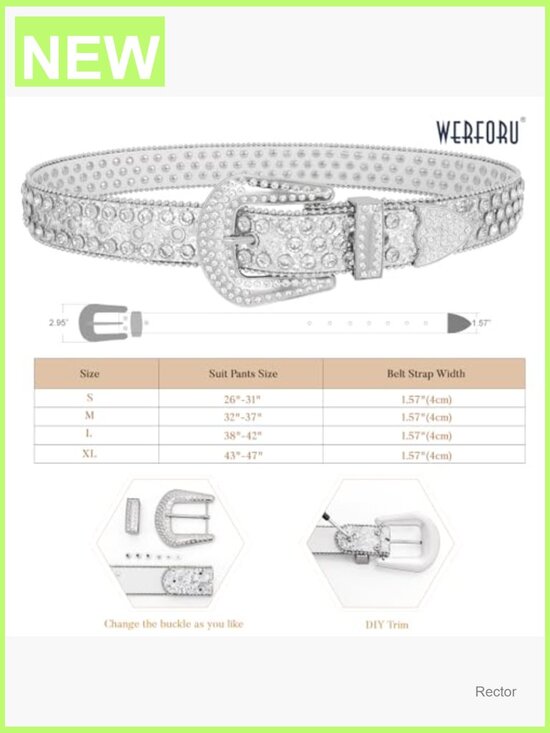 Studded Rhinestone Western Leather Belt with Removable Buckle main image 5